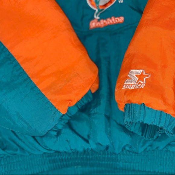 Vintage 90s NFL Pro Line Miami Dolphins Quarter Zip Puffer Parka Jacket  Size L - Picture 3 of 16